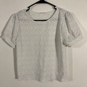 Caution to the Wind Eyelet Blouse Women Small White  Puff Sleeve Top
